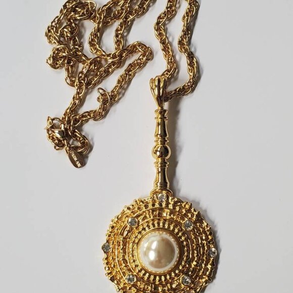 Vintage Statement Park Lane Faux Pearl Rhinestones Pendulum Pendant Necklace - Picture 10 of 10